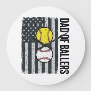 Vater der Ballers Softball Baseball Patriotisch Große Wanduhr