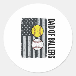 Vater der Ballers Softball Baseball Patriotisch Runder Aufkleber