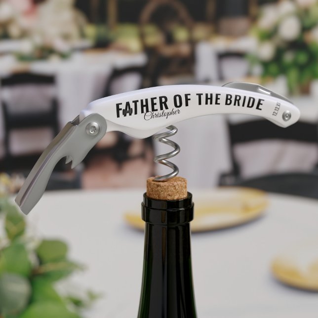 Vater der Braut Hochzeitspartner Geschenk Korkenzi Kellnermesser (Thank the Father of the Bride with his very own corkscrew. Just add his name & your wedding date)