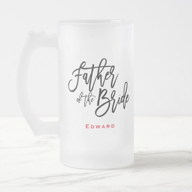 Vater der Bride Black Script & Name Geschenk Mattglas Bierglas (Links)
