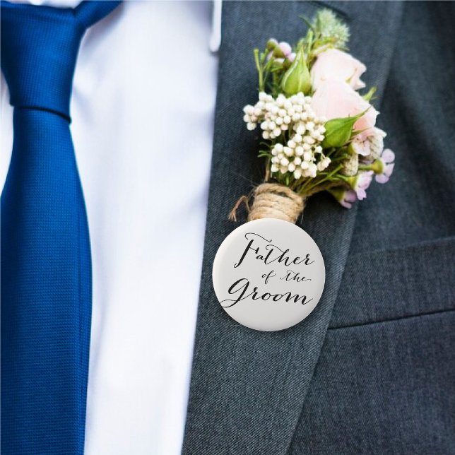 Vater der Groom Classic Script Wedding Party Button ('Father of the Groom' Classic Script Calligraphy Wedding Rehearsal Pin Button @ fatfatin_blue_knot)
