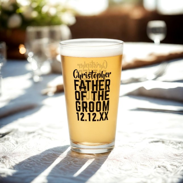 Vater der Groom Name Hochzeitglas Tumbler (Father of the Groom Glass with space for their name and your wedding date)