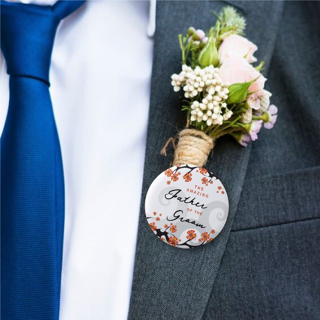 VATER DER GROOM Tropical Blume Swirl Wedding Button (FATHER OF THE GROOM Hibiscus Fusion Tropical Flowers Swirl Wedding Pinback Button @ fat_fa_tin)