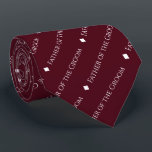 Vater der Groom wiederholt weißen Text Burgund Krawatte<br><div class="desc">Diese lustige bordeauxrote oder maronfarbene Krawatte ist das perfekte Zubehör für den Vater des Bräutigams bei Ihrer Hochzeit. Es zeichnet sich durch ein schlichtes und dennoch elegantes Design aus, mit dem Wort "Vater des Bräutigams", das in einem ausgeklügelten, ganz in Hauptstadt weißen Schriftart geschrieben und in einem diagonalen Muster mit...</div>