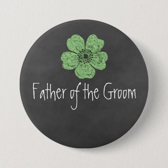 Vater der Groom Wild Green Rose Chalkboard Button (Vorderseite)