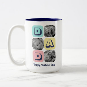 Vater der Vatertagsfamilie FotoCollage Custom Text Zweifarbige Tasse