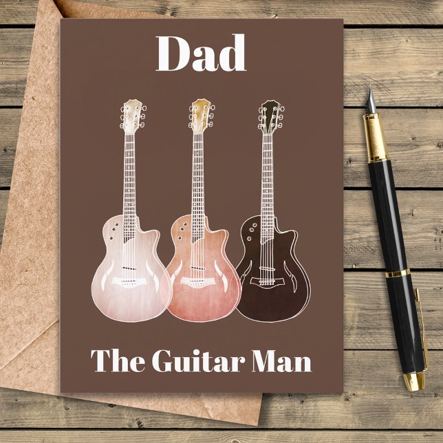 Vater Der Zitat des Gitarristen Feiertagspostkarte (Dad the guitar man rustic electric guitars music themed Father’s Day greetings postcard)