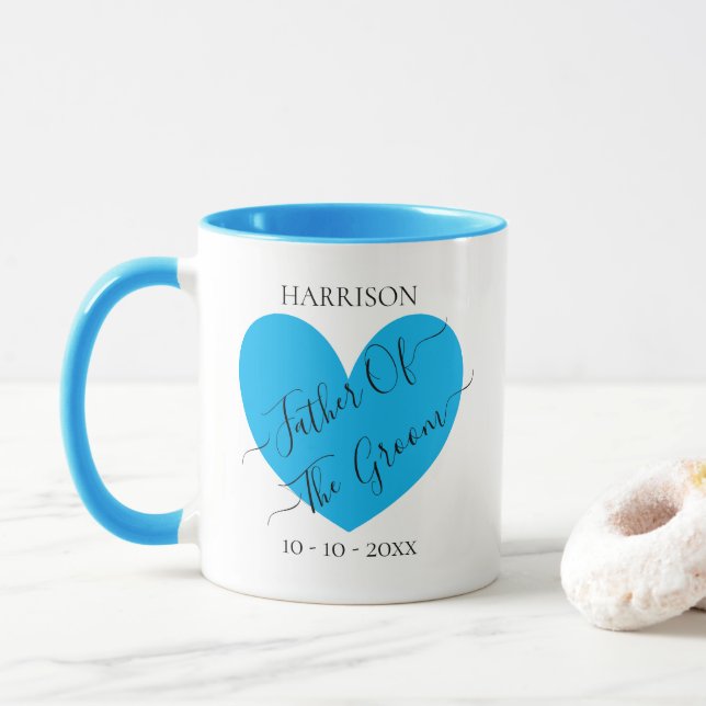 Vater des Groom Blue Heart personalisierte Mug Tasse (Mit Donut)