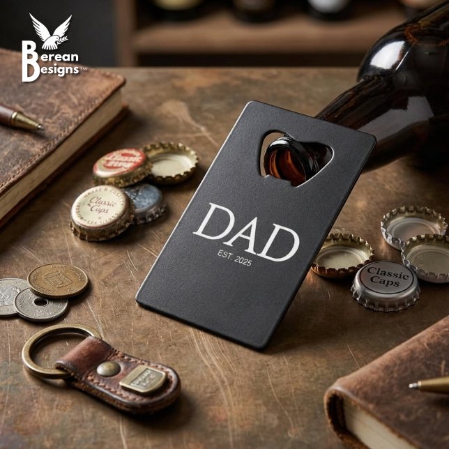Vater Established Classic Caps Schwarz Geldbeutel Flaschenöffner (DAD ESTABLISHED card bottle opener with customizable year. Ideal gift for Father's Day. )