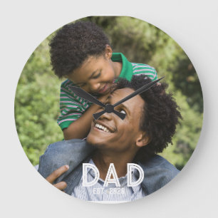 Vater Established Foto-Geschenk Vatertag Magnet Große Wanduhr
