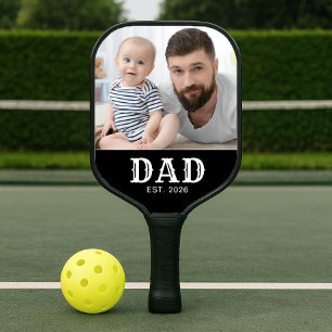 Vater etablierte lustige Typografie Foto Pickleball Schläger