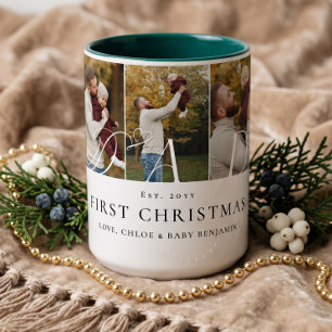 Vater-Foto-Collage Erstes Weihnachten Andenken-Ges Zweifarbige Tasse