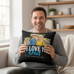 Vater-Foto-Collage in Blau "Wir lieben dich" perso Kissen