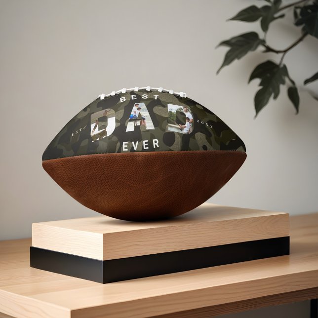 VATER Foto Rahmen Green Camouflage Muster & Leder Football (DAD Photo Frame Green Camouflage Pattern & Leather Football)