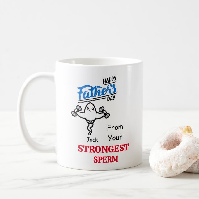 Vater Funny Happy Vatertag von Strongstem Sperma Kaffeetasse (Mit Donut)