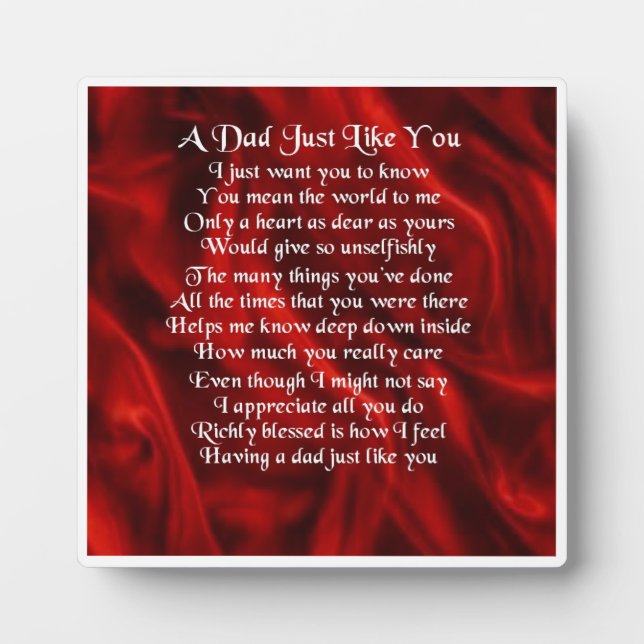 Vater Gedicht Plaque - Rotes Seidendesign Fotoplatte (Vorderseite)