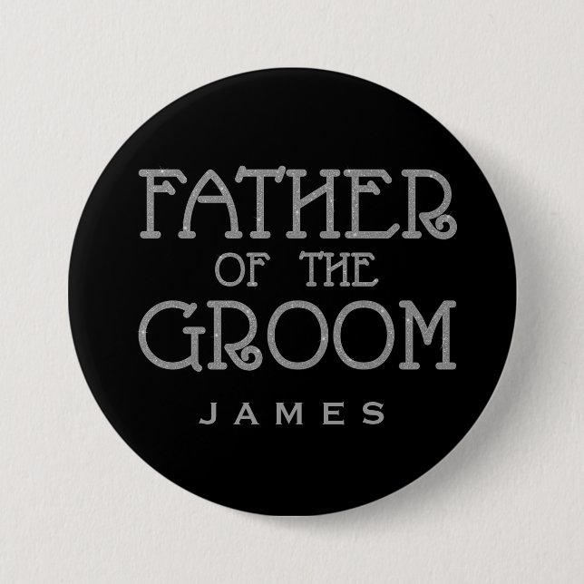 Vater Groom Silver Imitate Glitzer Name Tag Button (Vorderseite)