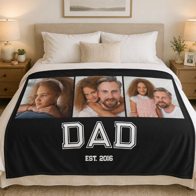 Vater hat elegante 3 Foto-Geschenke Schwarz einger Fleecedecke (Von Creator hochgeladen)
