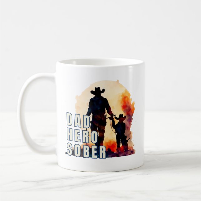 Vater, Held, nüchtern. Cowboy in Wasserfarbe, Sobr Kaffeetasse (Links)