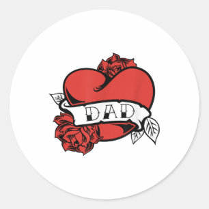 Vater Herz Tattoo Valentinstag Vathers Day Liebe _ Runder Aufkleber