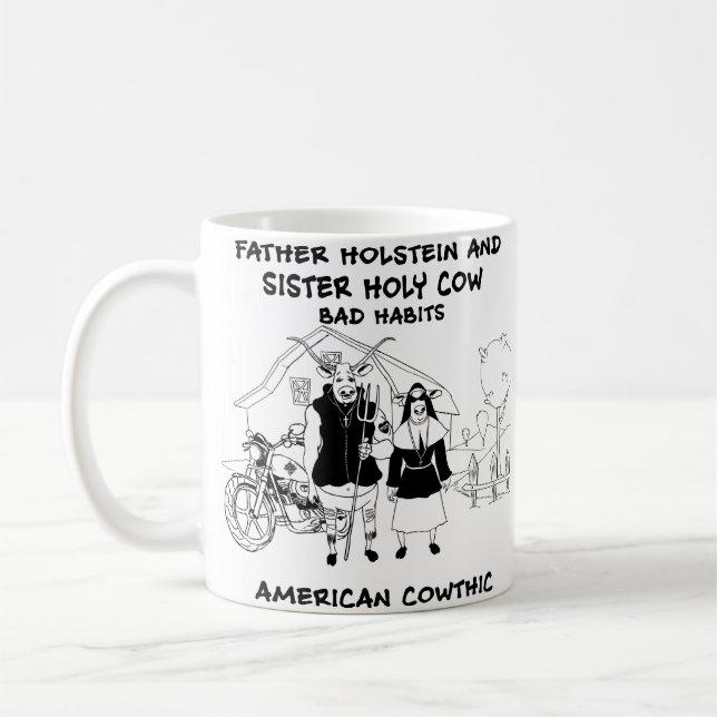 Vater Holstein und Schwester-heilige Kuh-schlechte Kaffeetasse (Links)