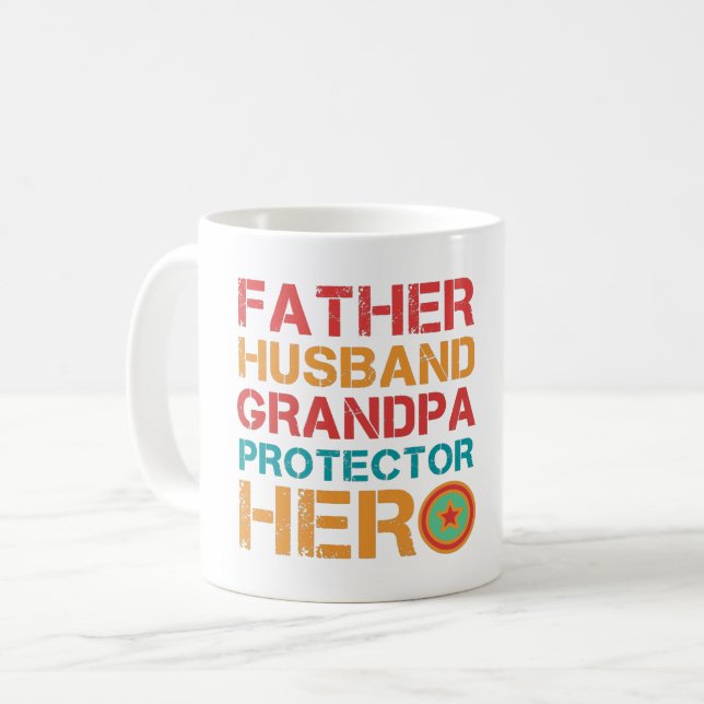 VATER HUSBAND GRANDPA PROTECTOR HERO KAFFEETASSE (Vorderseite Links)