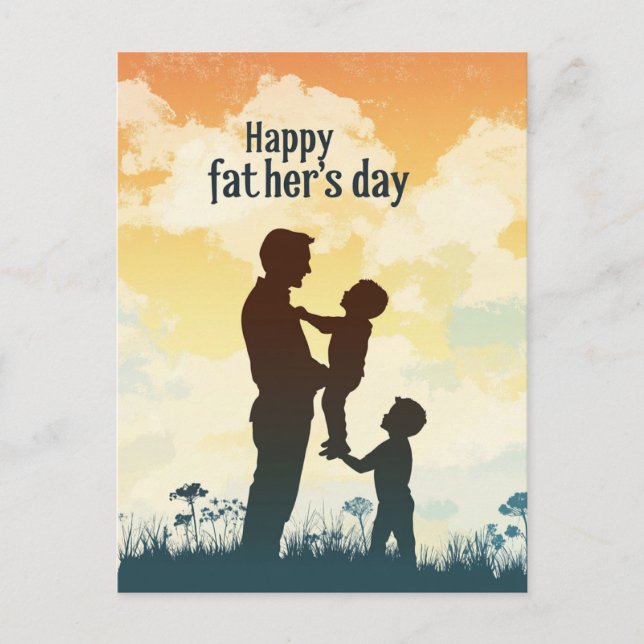 Vater I Kinder Silhouette Vatertag Postkarte (Vorderseite)