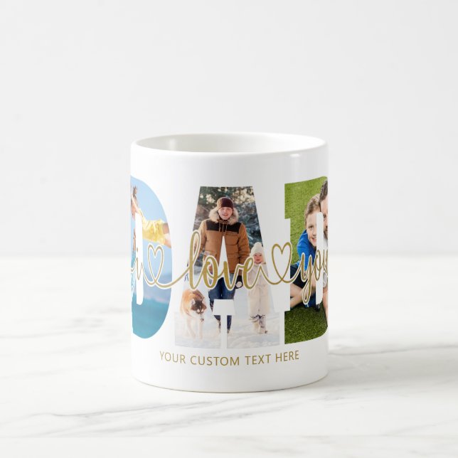 VATER I Liebe Sie 5 Foto Collage Script Herz Gold Kaffeetasse (Mittel)