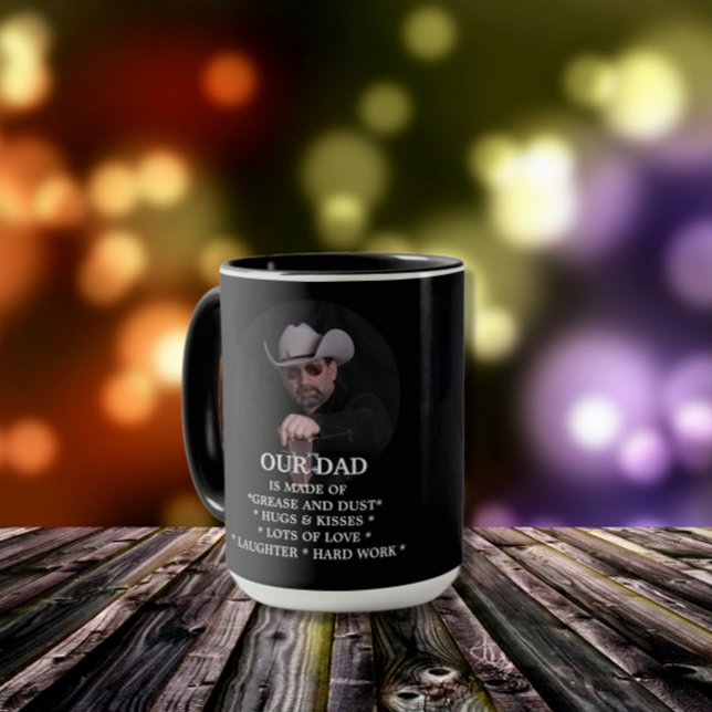 Vater ist Dust und Grease Cowboy Hat & Guitar Tasse (Von Creator hochgeladen)