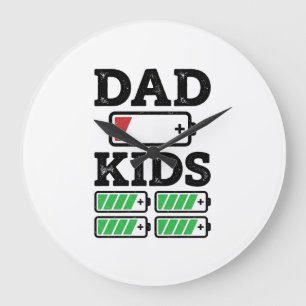 Vater Kinder Batterie Lustiges Vintage Vektor Shir Große Wanduhr