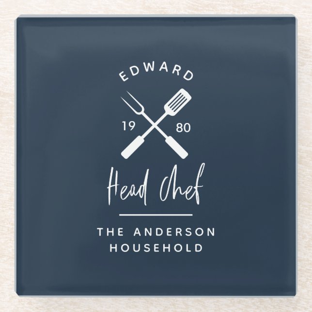 Vater Koch Grillen Grill Weihnachten Geburtstag mo Glasuntersetzer (Vorderseite)