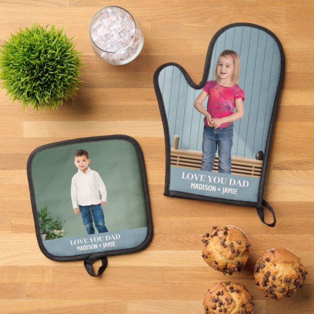 Vater Liebe Kids Custom Foto Ofenhandschuh & Topflappen-Set (Oben Unten)