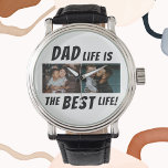 Vater Life ist das beste Leben 2 Fotos Vater Armbanduhr<br><div class="desc">Vater Life ist das beste Leben 2 Fotos Pater Watch. Diese personalisierte Uhr ist das ideale Geschenk für jeden Papa da draußen, der weiß, dass es das Beste ist, was ihm je passiert ist, Vater zu sein. Das Design enthält das Zitat "Vater Leben ist das beste Leben" in fetten Buchstaben,...</div>