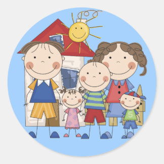 Vater, Mama, Big Boy, Med Girl, Small Boy Runder Aufkleber