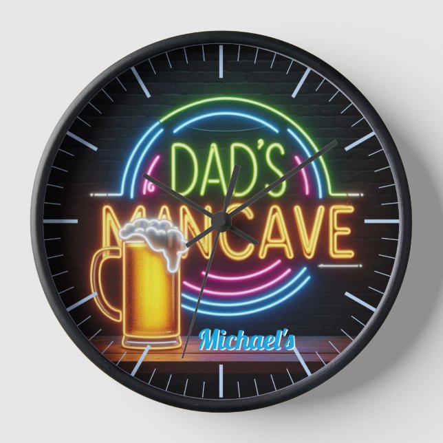 Vater Mancave Bar Clock Neon Beer Individuelle Nam Uhr (Vorderseite)