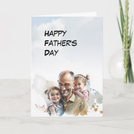 Vater mit 2 jungen Toghters Vatertag Karte