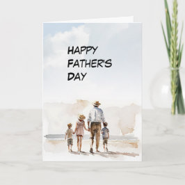 Vater mit 3 Kindern zu Fuß am Tag des Strandvaters Karte