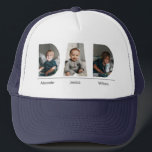Vater mit benutzerdefinierten 3 Kindern Foto und N Truckerkappe<br><div class="desc">Was für ein personalisiertes Geschenk! Ein maßgeschneiderter LKW-Hut mit einem Foto von Ihnen und Ihren drei Kindern, zusammen mit ihren Namen, würde jedem Vater ein nachdenkliches und einzigartiges Accessoire bieten. Es ist eine großartige Art, Ihre Liebe und Stolz für Ihre Familie zu zeigen, und das lässige Design macht es zum...</div>