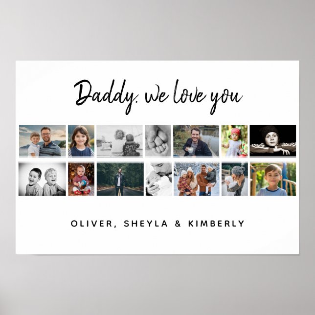 Vater mit Kindern Familie 14 Foto Collage Keepake Poster (Vorne)