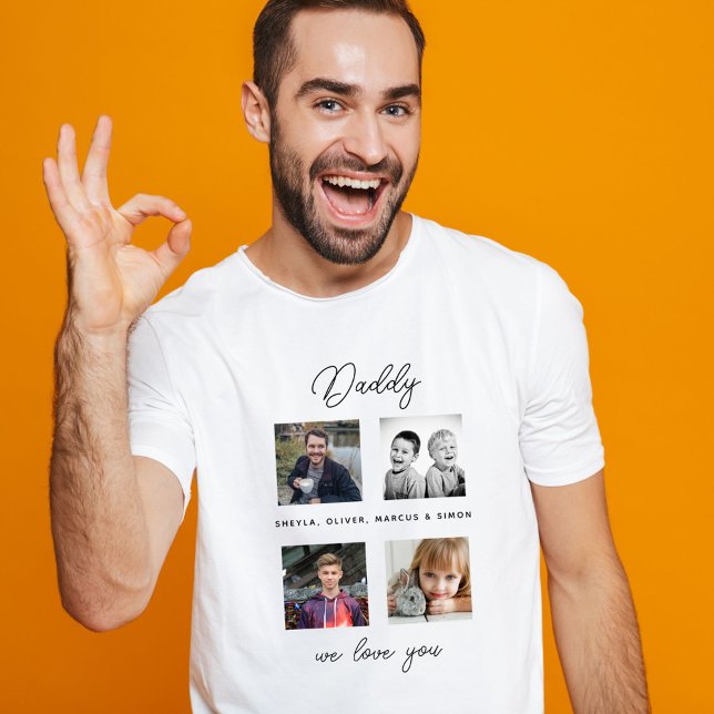 Vater mit Kindern Familie Daddy 4 FotoCollage T-Shirt (Von Creator hochgeladen)