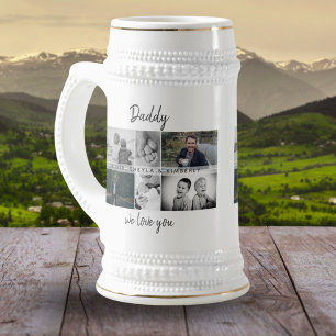 Vater mit Kindern und Familie Papa 6 Foto-Collage Bierglas