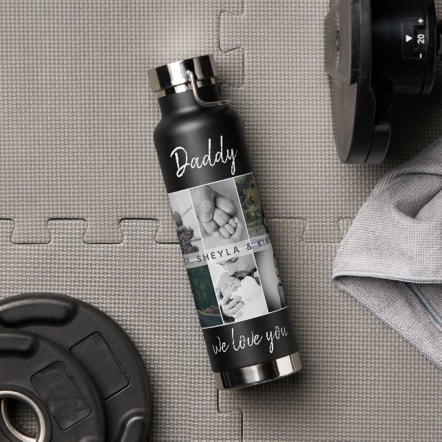 Vater mit Kindern und Vater 6 FotoCollage Trinkflasche (Fitnessstudio)