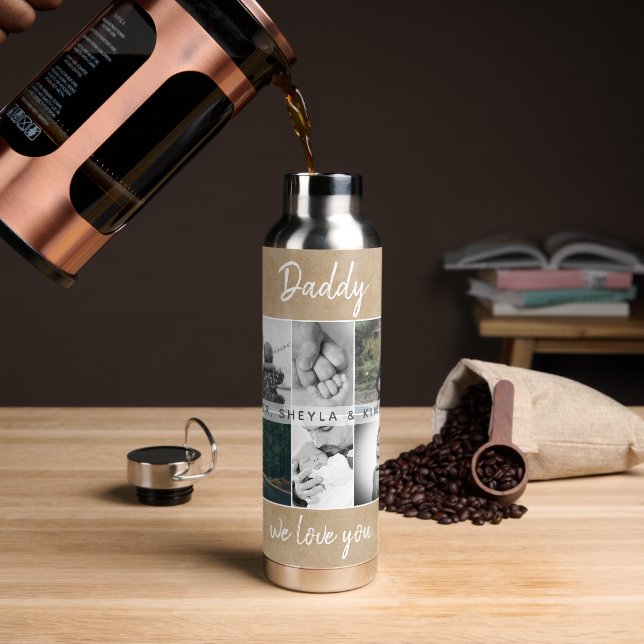 Vater mit Kindern und Vater 6 FotoCollage Trinkflasche (Kaffee)