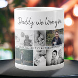 Vater mit Kindern und Vater FotoCollage Jumbo-Tasse<br><div class="desc">Vater mit Kindern und Vater Foto Collage Riesenkaffee Tasse. Collage von 6 Fotos, väterlicher Name mit einer süßen Nachricht in einem trendigen Drehbuch und Kindernamen, die die Fotos überlagern. Fügen Sie Ihre 6 Lieblings-Fotos hinzu. Der süße Sake und ein Geschenk zum Geburtstag, zum Vatertag oder zu Weihnachten für einen Vater,...</div>