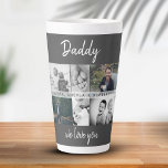 Vater mit Kindern und Vater FotoCollage Milchtasse<br><div class="desc">Vater mit Kindern und Vater Familienfoto Collage Latte Tasse. Collage von 6 Fotos, väterlicher Name mit einer süßen Nachricht in einem trendigen Drehbuch und Kindernamen, die die Fotos überlagern. Fügen Sie Ihre 6 Lieblings-Fotos hinzu. Der süße Sake und ein Geschenk zum Geburtstag, Vatertag oder Weihnachten für einen Vater, neuen Vater...</div>