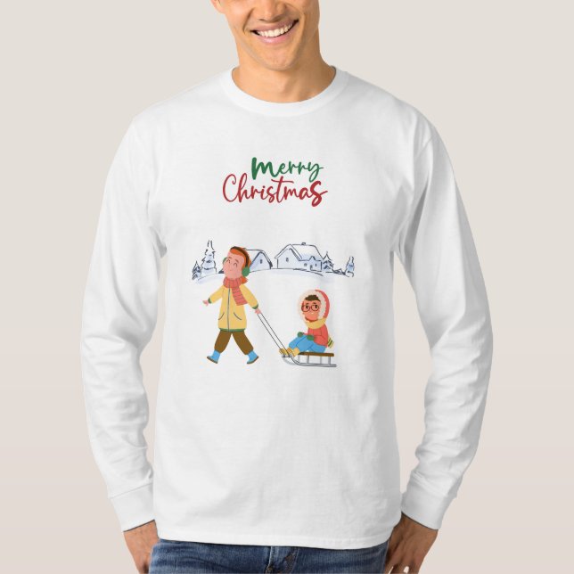 Vater mit KinderSchlitten T-Shirt (Vorderseite)