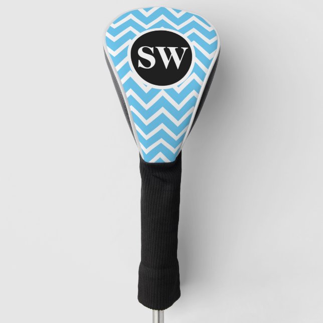 Väter mit Monogramm Blau Zickzack| Personalisieren Golf Headcover (Vorderseite)