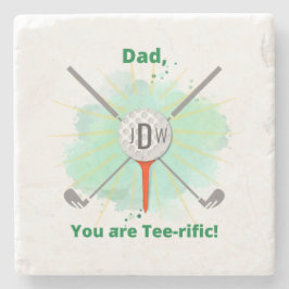 Vater | Mit Monogramm Golfball und T-Shirt Stone U Steinuntersetzer