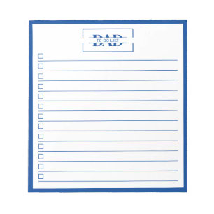 Vater Modern Blau Monogramm Aufgabenliste 14 cm x  Notizblock