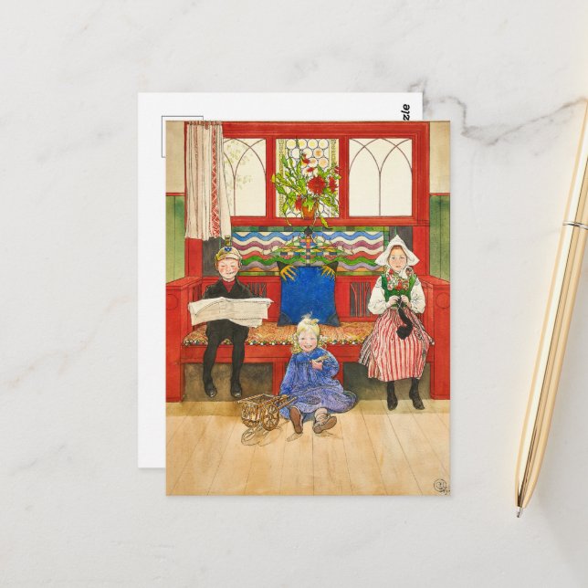 Vater, Mutter und Kind von Carl Larsson Postkarte (Vorderseite/Rückseite Beispiel)